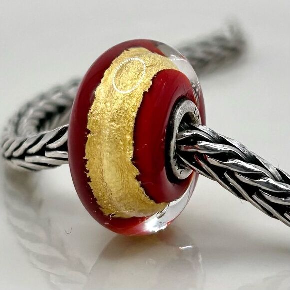 TROLLBEADS Root Chakra Bead LAA 925S NEW! Red w 22k Gold Swirl - Picture 5 of 5